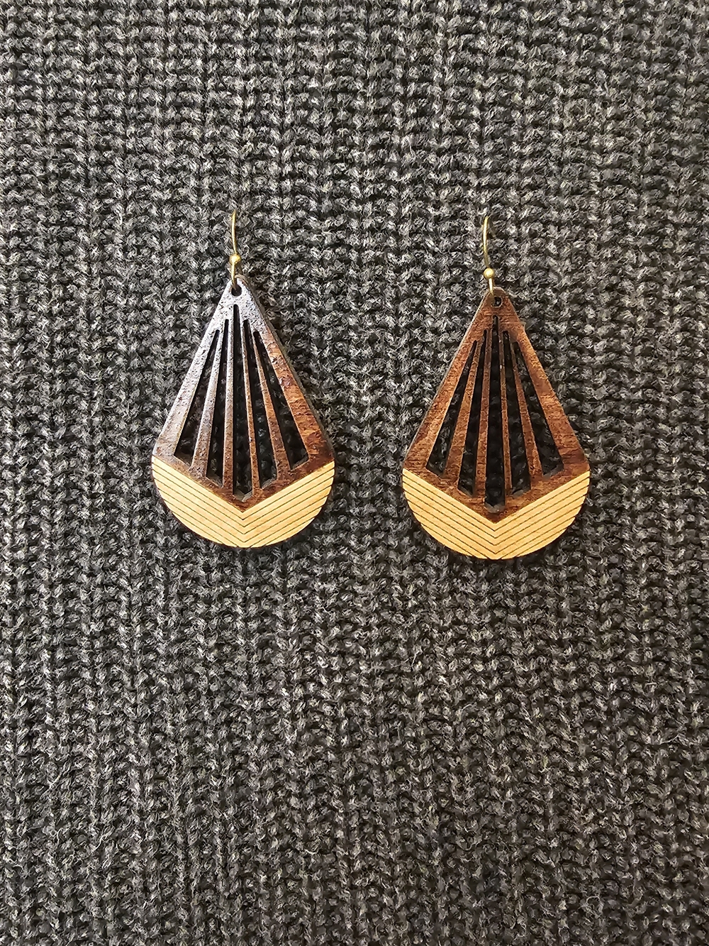 Boho Geometric Wooden Drop Earrings – Lightweight Laser Cut Statement Earrings